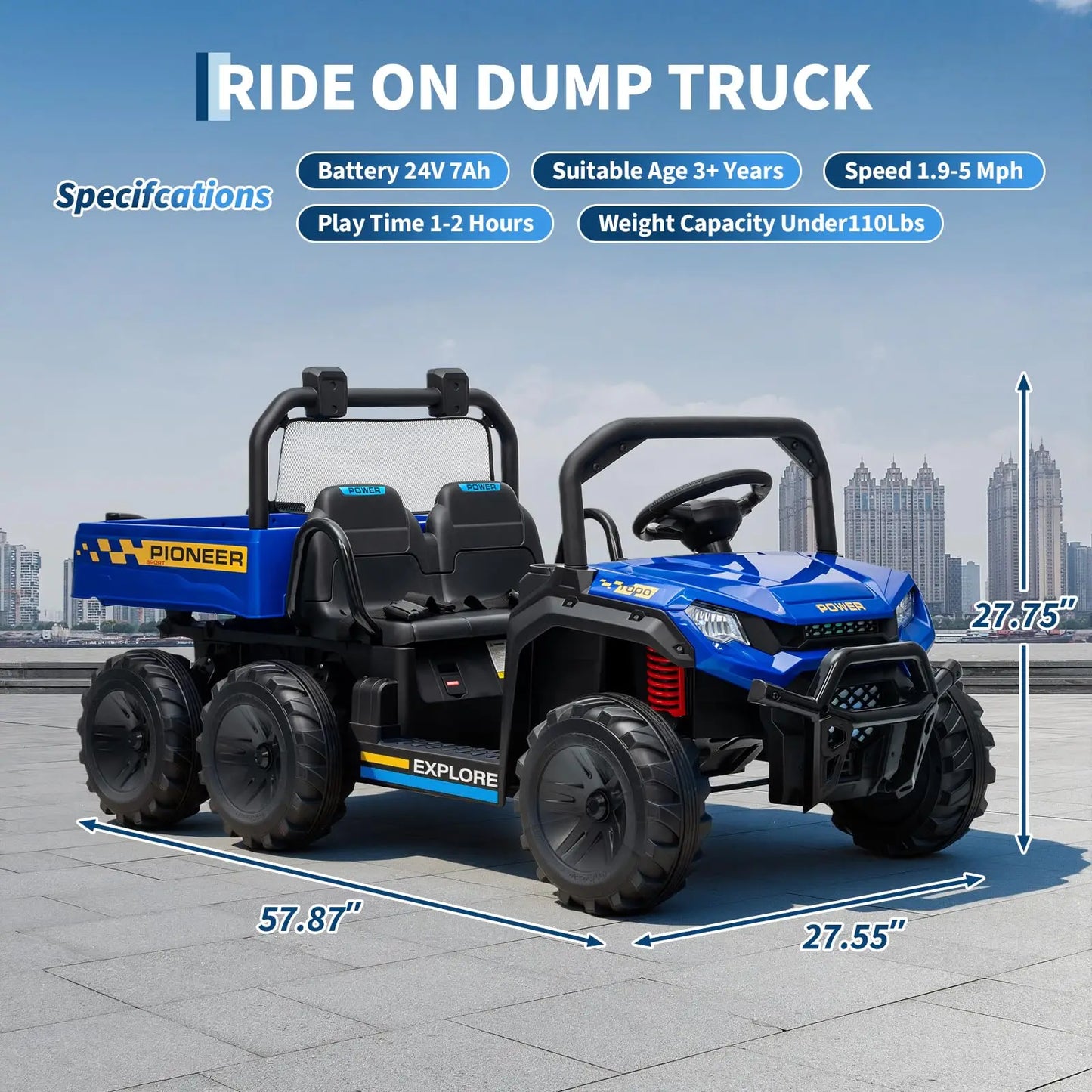 24V Two Seater Ride On Electric Dump Truck With Remote