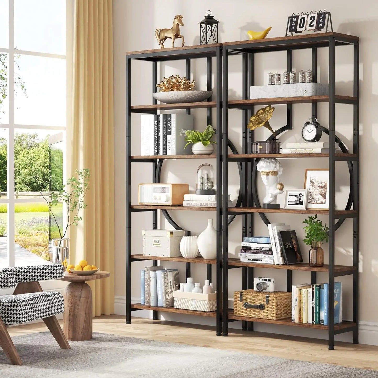 Industrial Six Tier Bookshelf Open Metal Shelving Unit