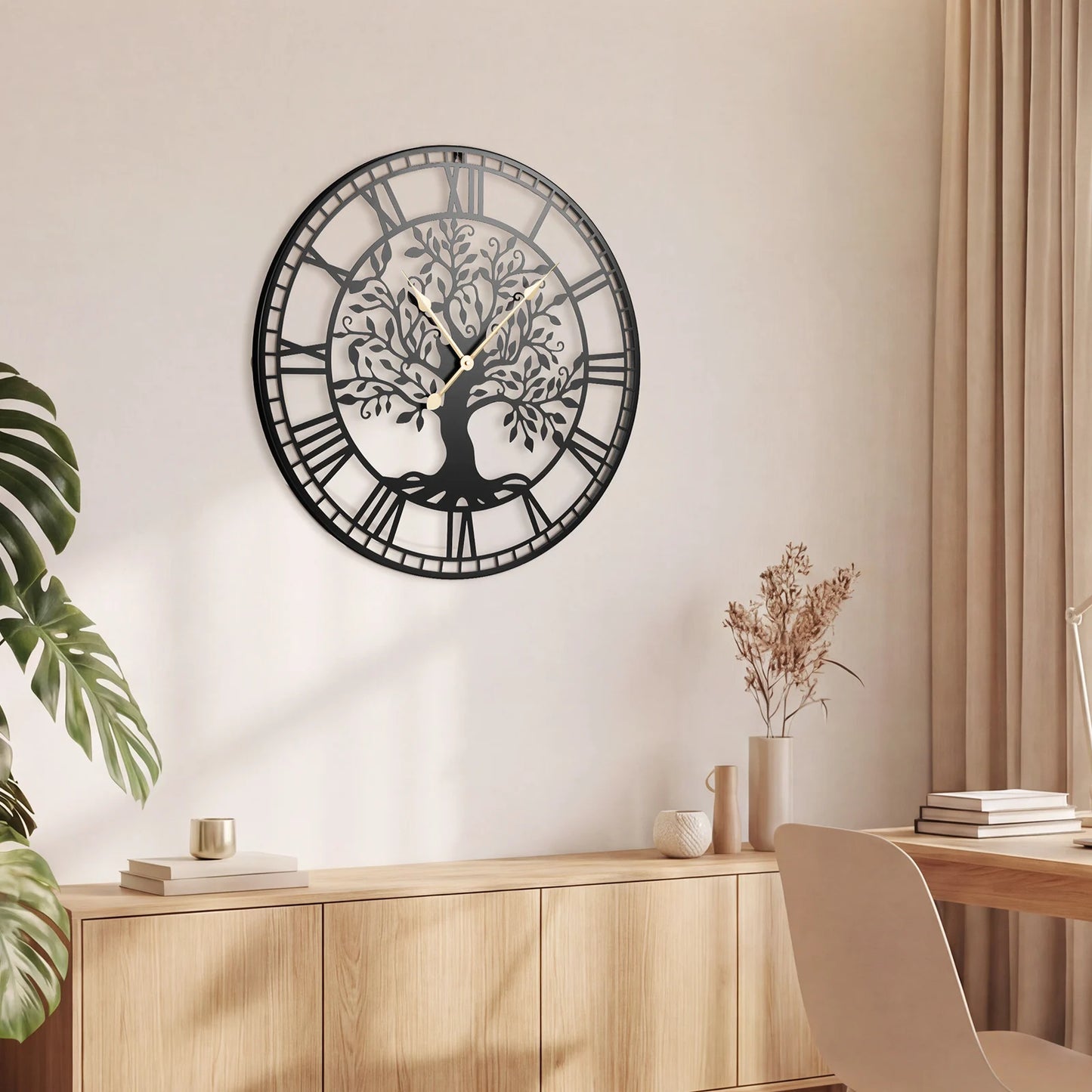 HOMASIS Tree of Life Metal Wall Clock Decorative Timepiece