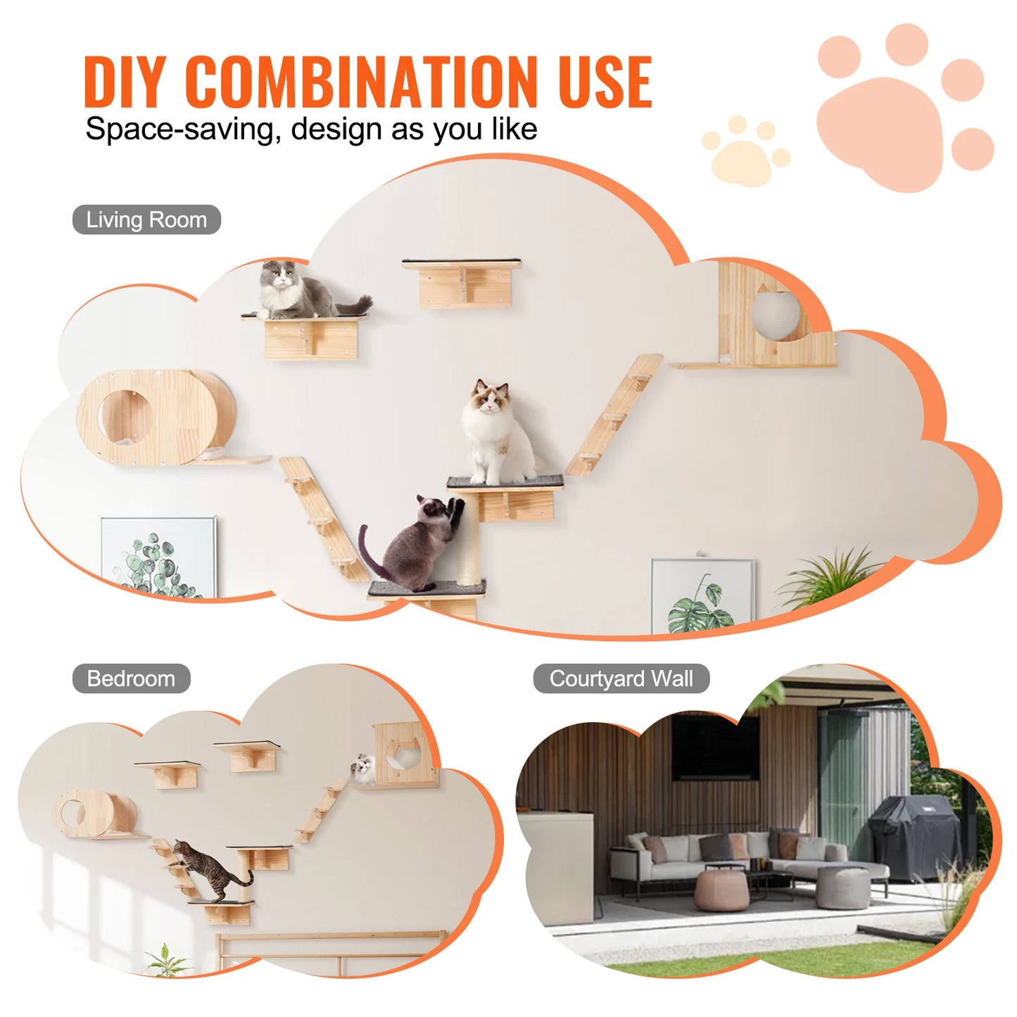 SucceBuy Wall Mounted Cat Shelves and Perches Cat Tree