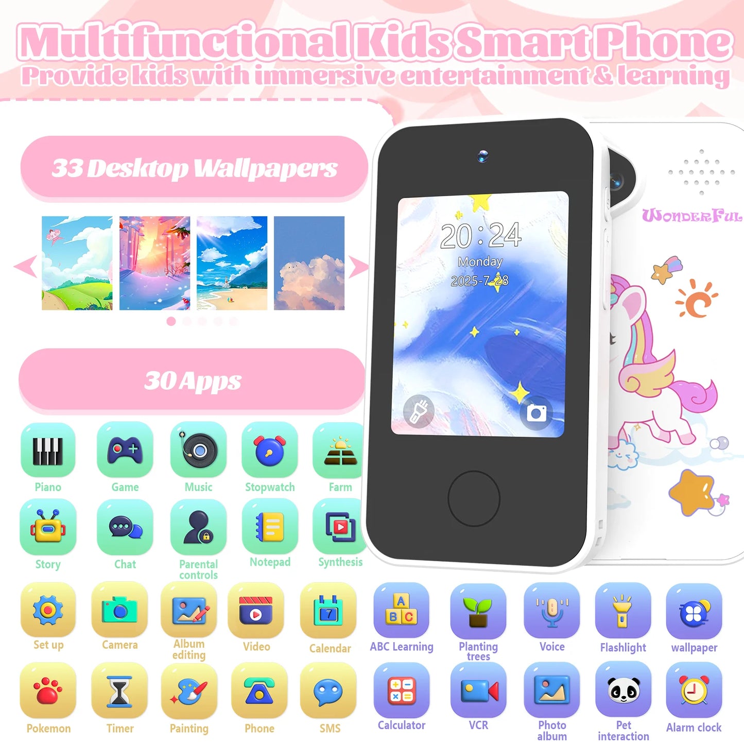 Mini Kids Smart Phone Dual Camera 1080P HD Touchscreen Educational