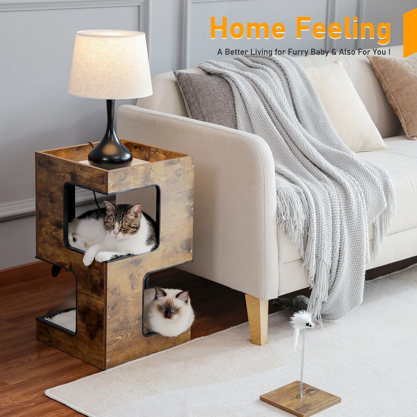 PAWZ Road Wood Cat Condo With Scratching Pad And Mats