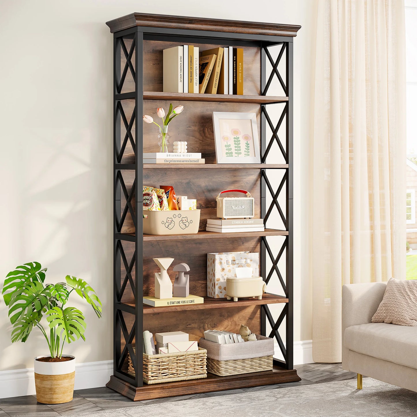 Tribesigns 6-Tier Bookcase Industrial Style Floor Standing Shelves