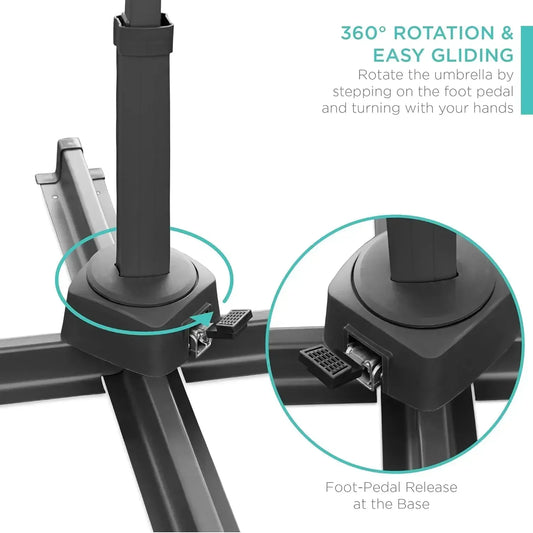 Solar LED Cantilever Patio Umbrella With 360 Degree Rotation
