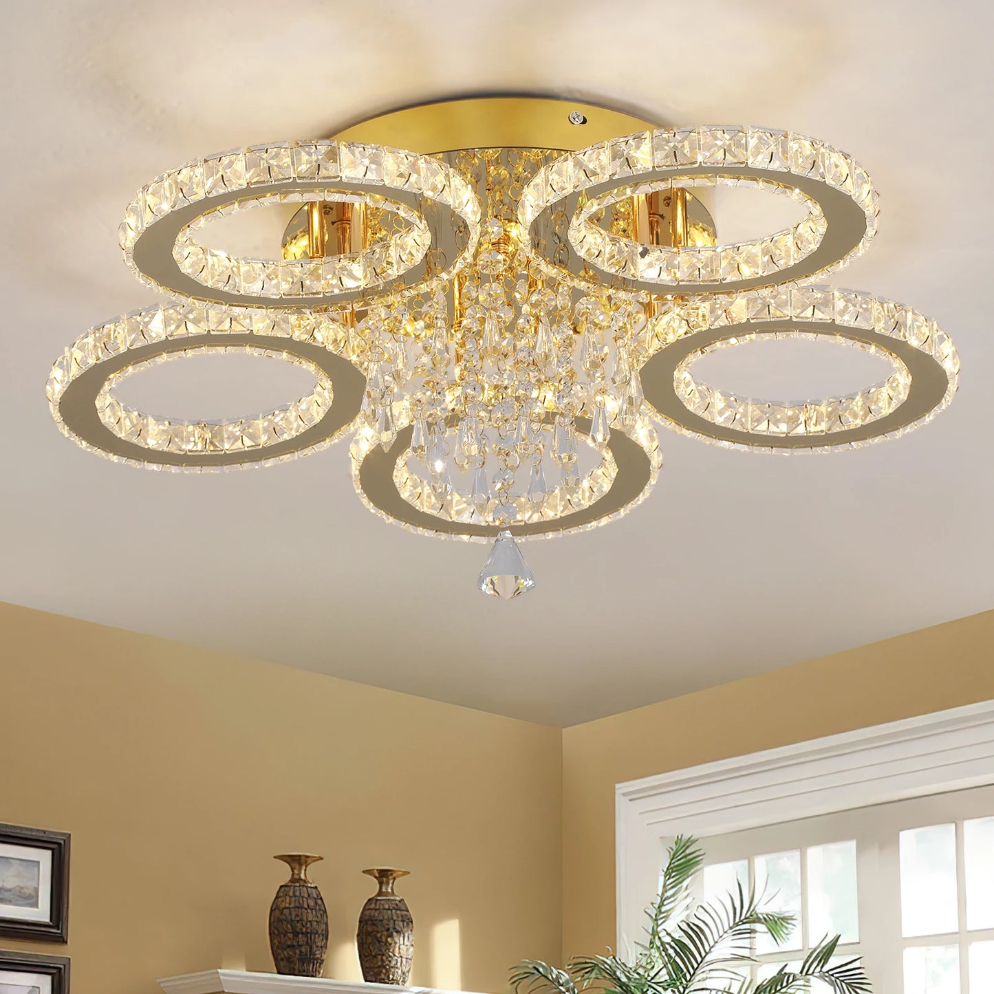 VETRULUS Crystal Chandelier LED Ceiling Light for Living Room