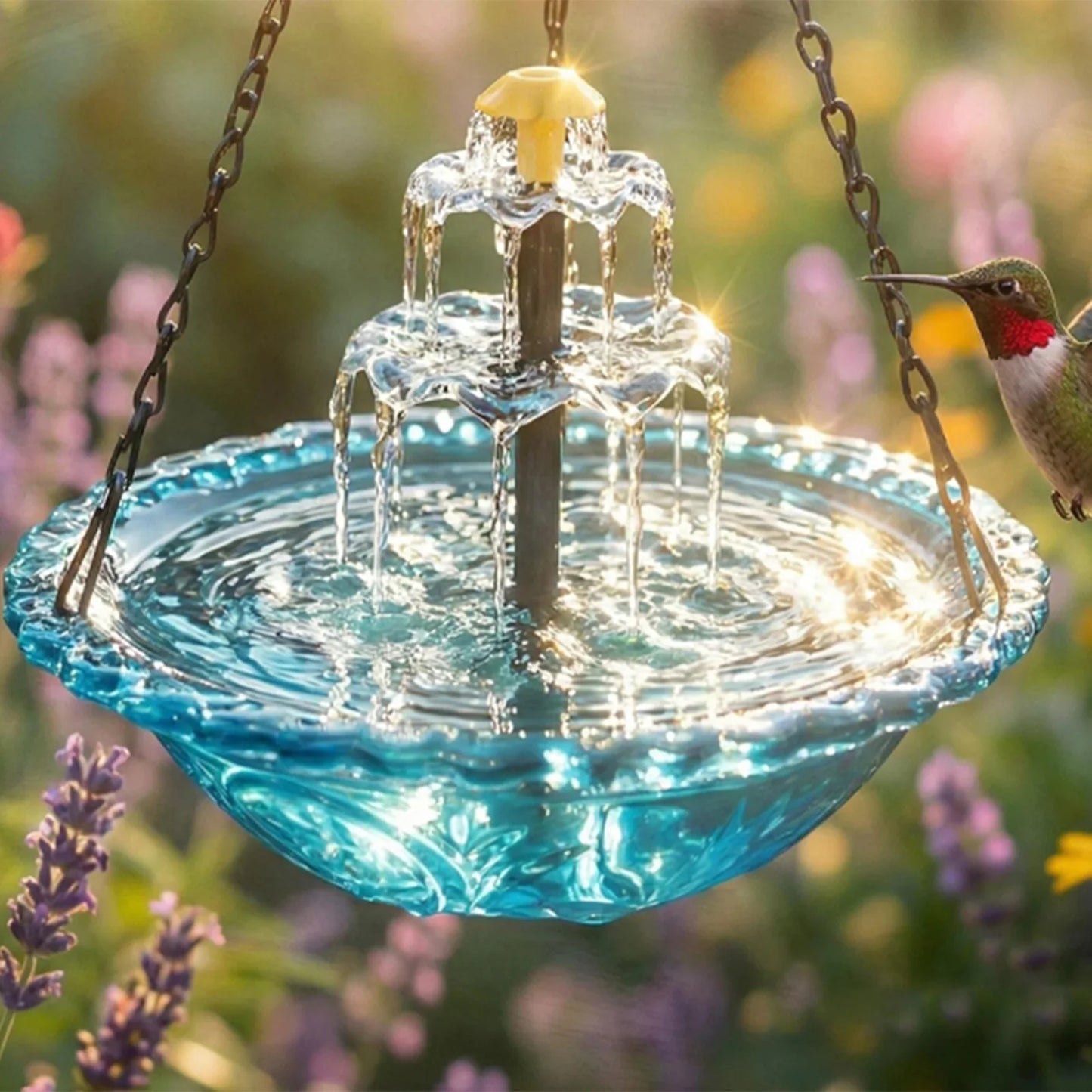 Hanging Solar Powered Bird Bath Fountain For Outdoor Garden Decor