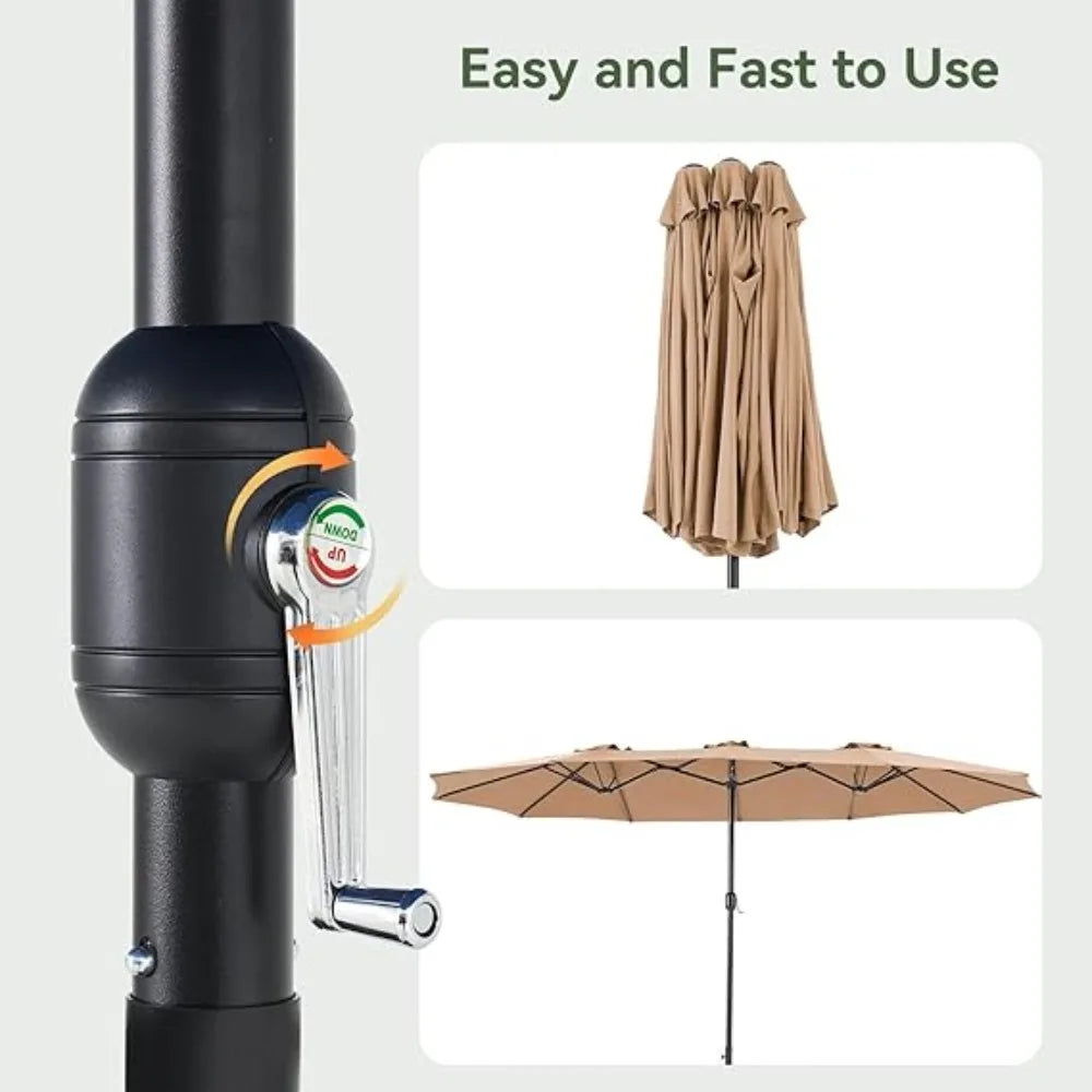 Outdoor Double Sided Rectangular Patio Umbrella With Base