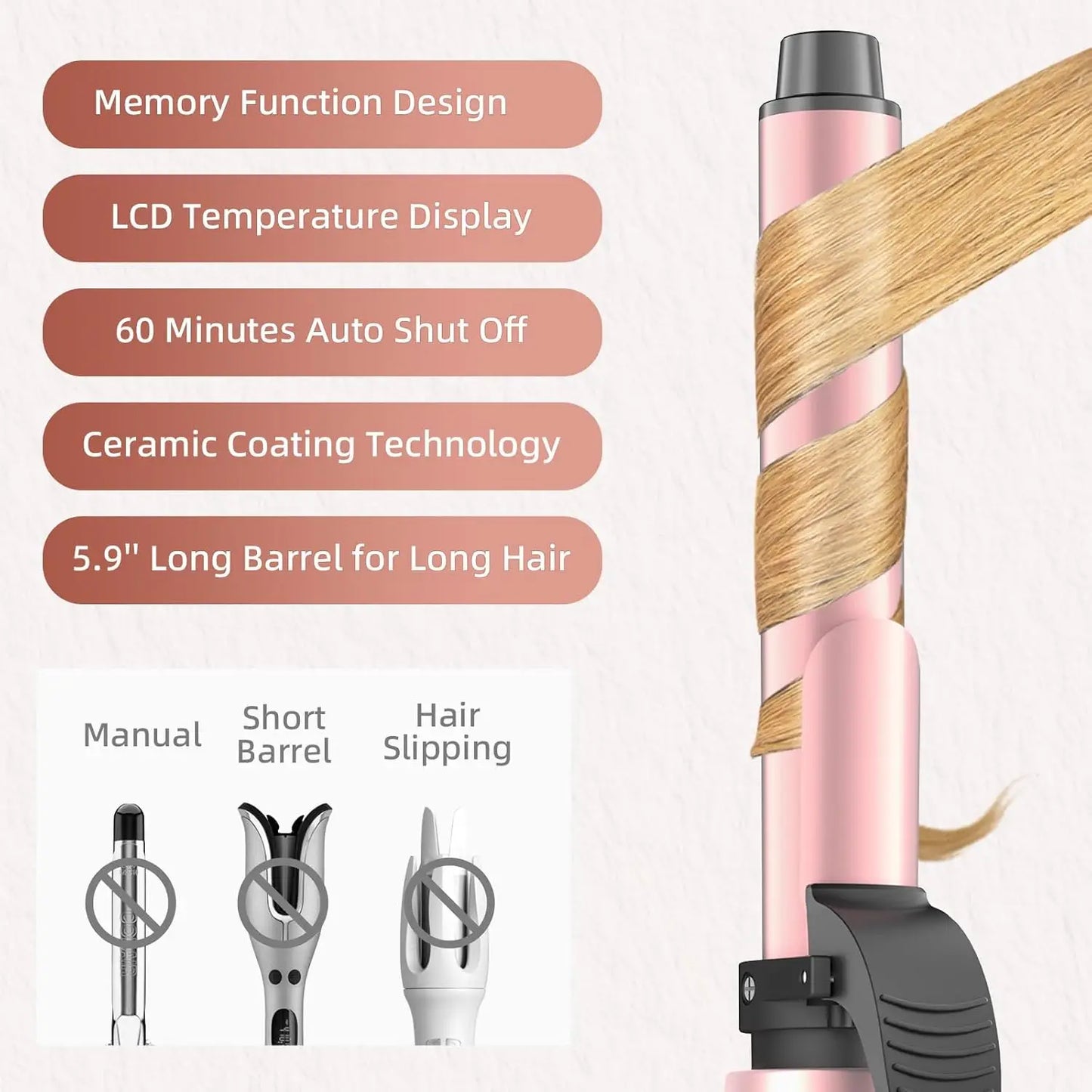 Automatic Rotating Curling Wand With Memory Temperature Control