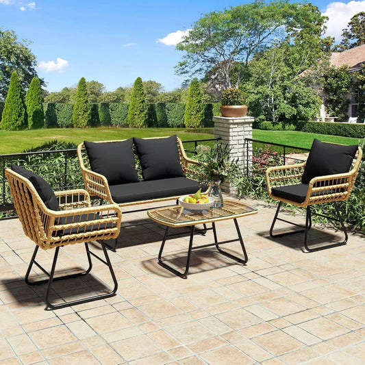 XMSJ 4-Piece Patio Furniture Wicker Outdoor Bistro Set