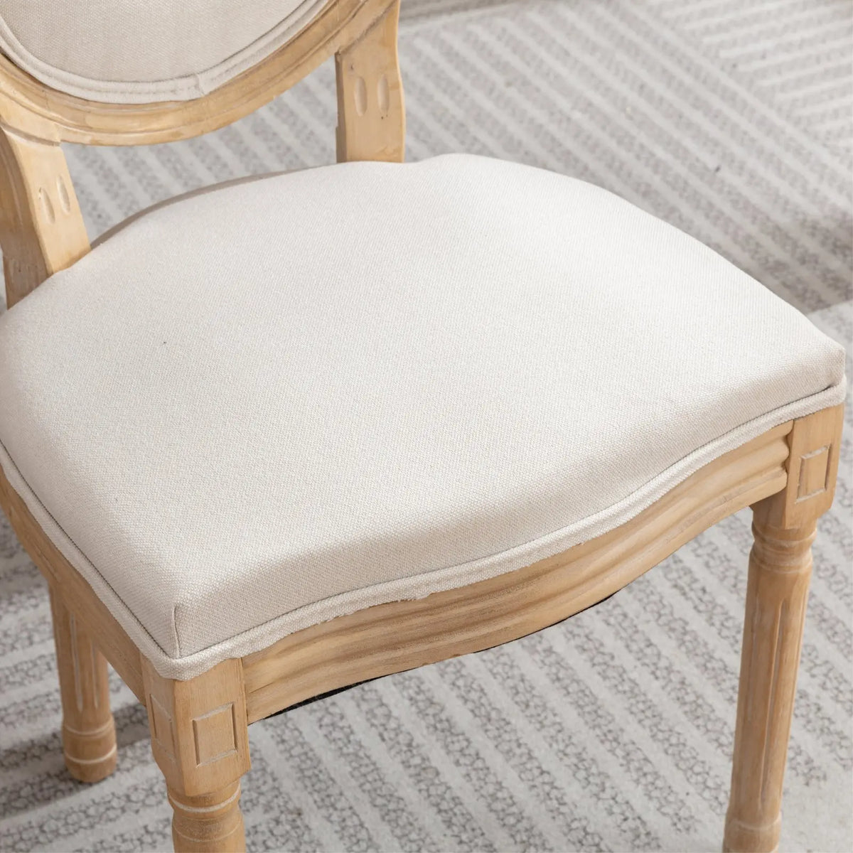 OAKCIA French Style Solid Wood Linen Back Dining Chair Set