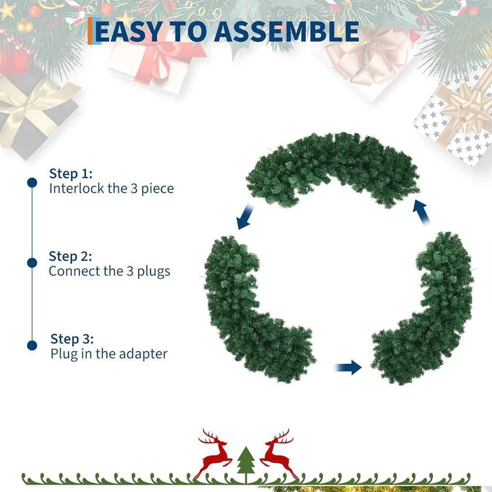 Studyset Pre Lit Christmas Wreath With Bow Indoor Outdoor Decor