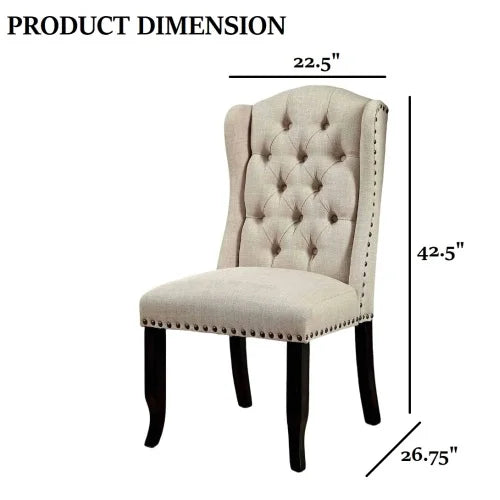 Rustic Button Tufted Wingback Dining Chair With Nailhead Trim