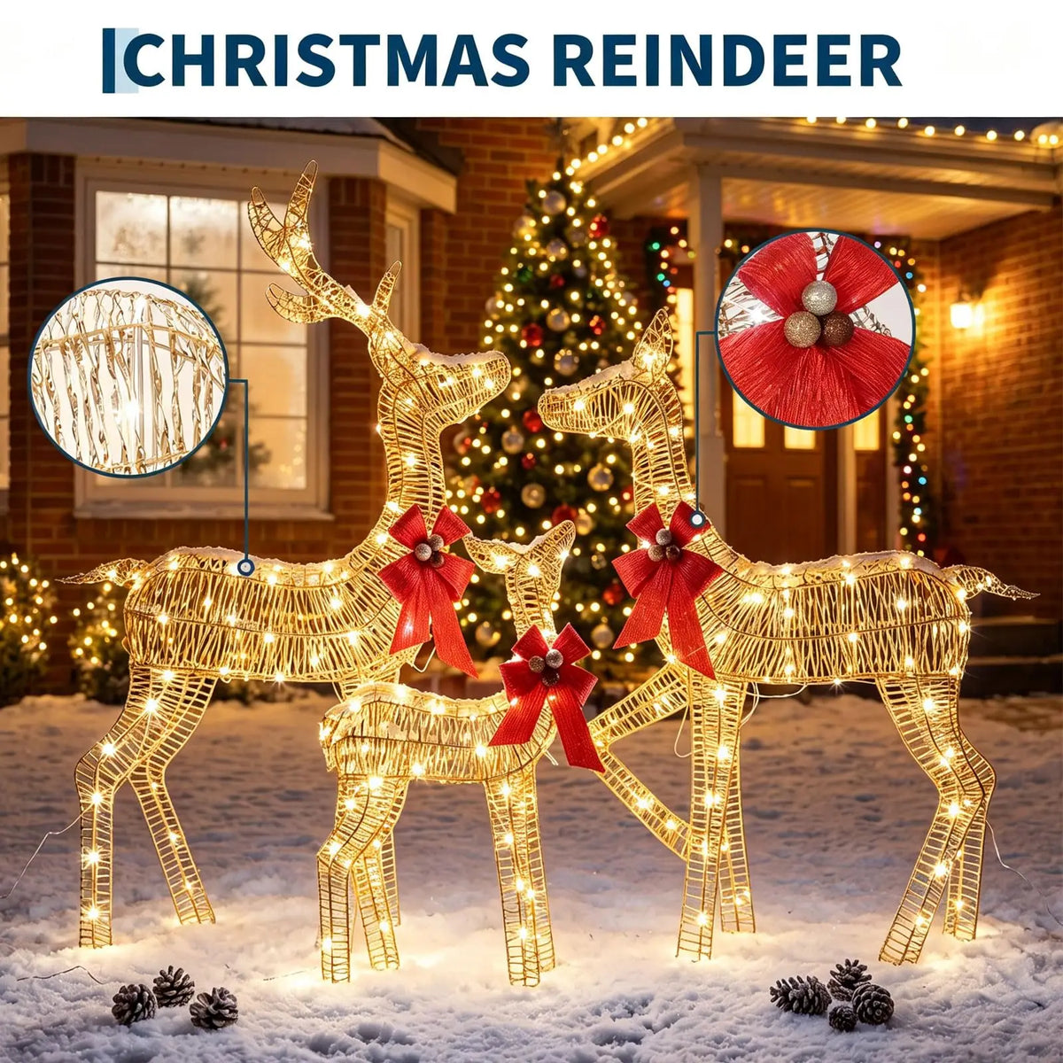 HiMISS Lighted Christmas Reindeer Family LED Yard Decorations