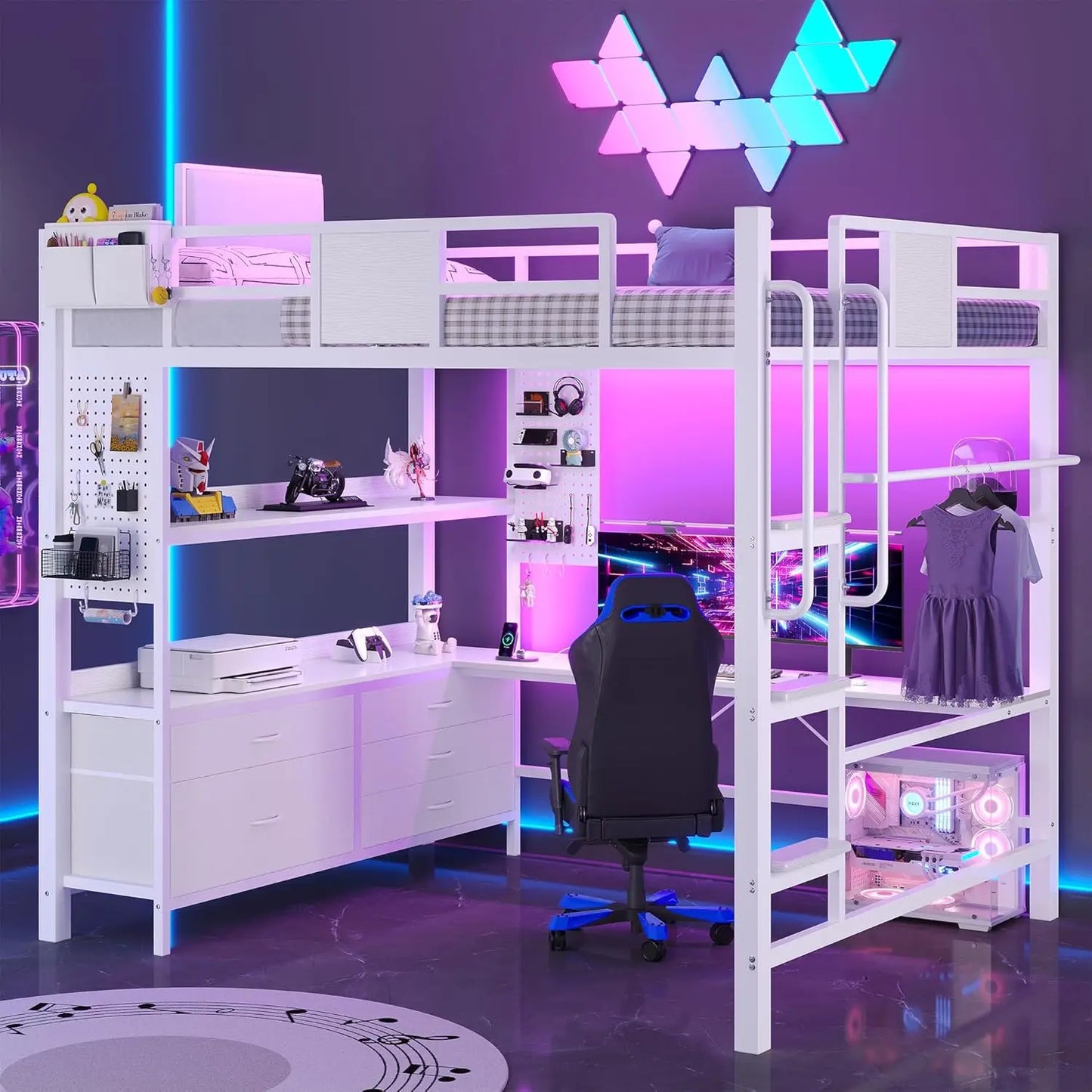 Dnxao Heavy Loft Bed With Desk And 5 Storage Drawers