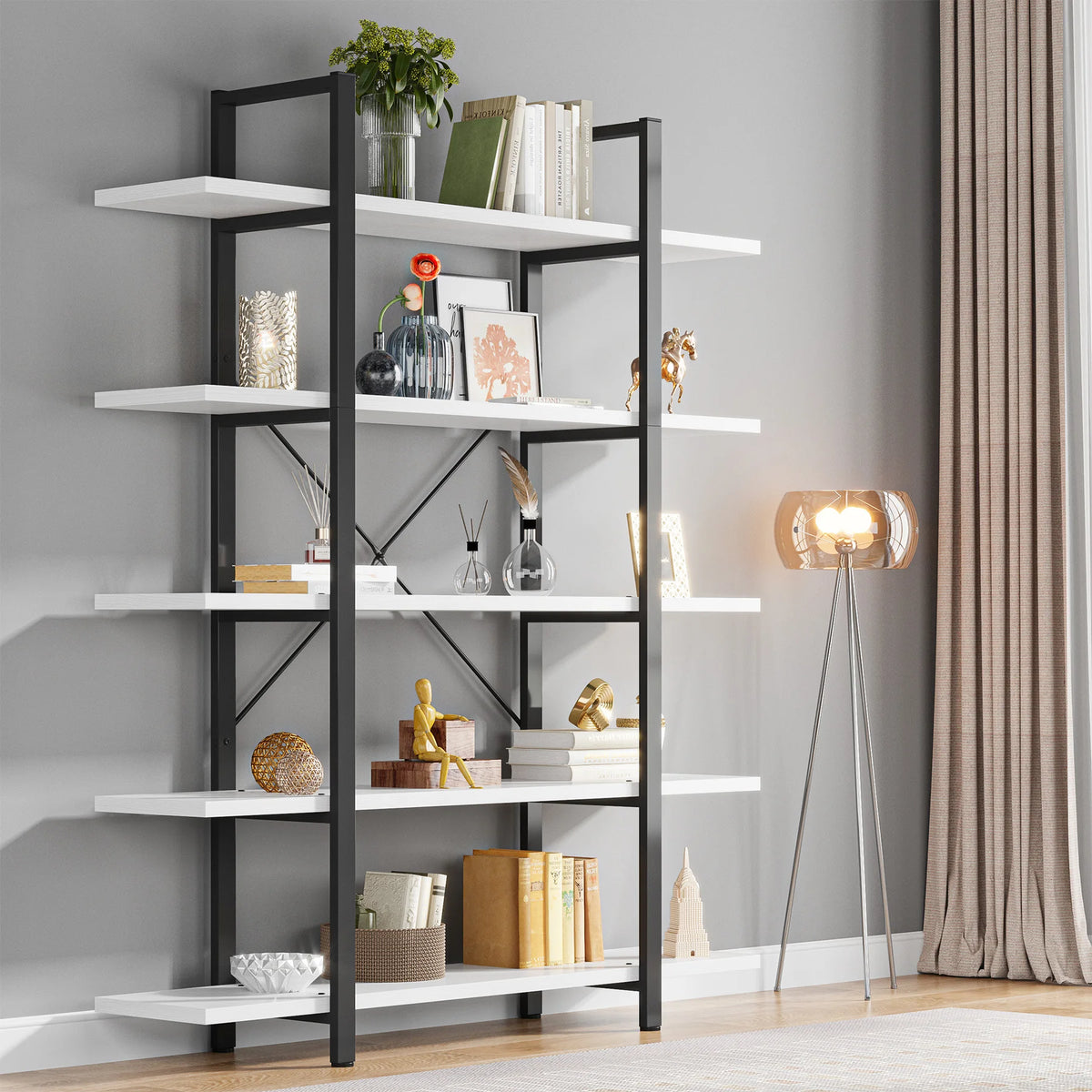 Tribesigns Five Tier Vintage Industrial Wooden Bookshelf Bookcase