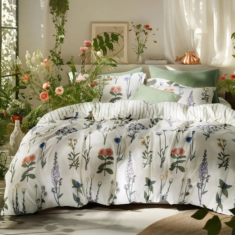 Botanical Floral 3 Piece Comforter Set Cotton Bedding