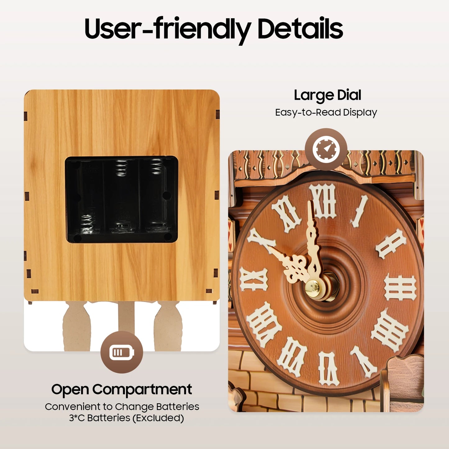 Wood Wall Cuckoo Clock With Chime And Time Scales Display