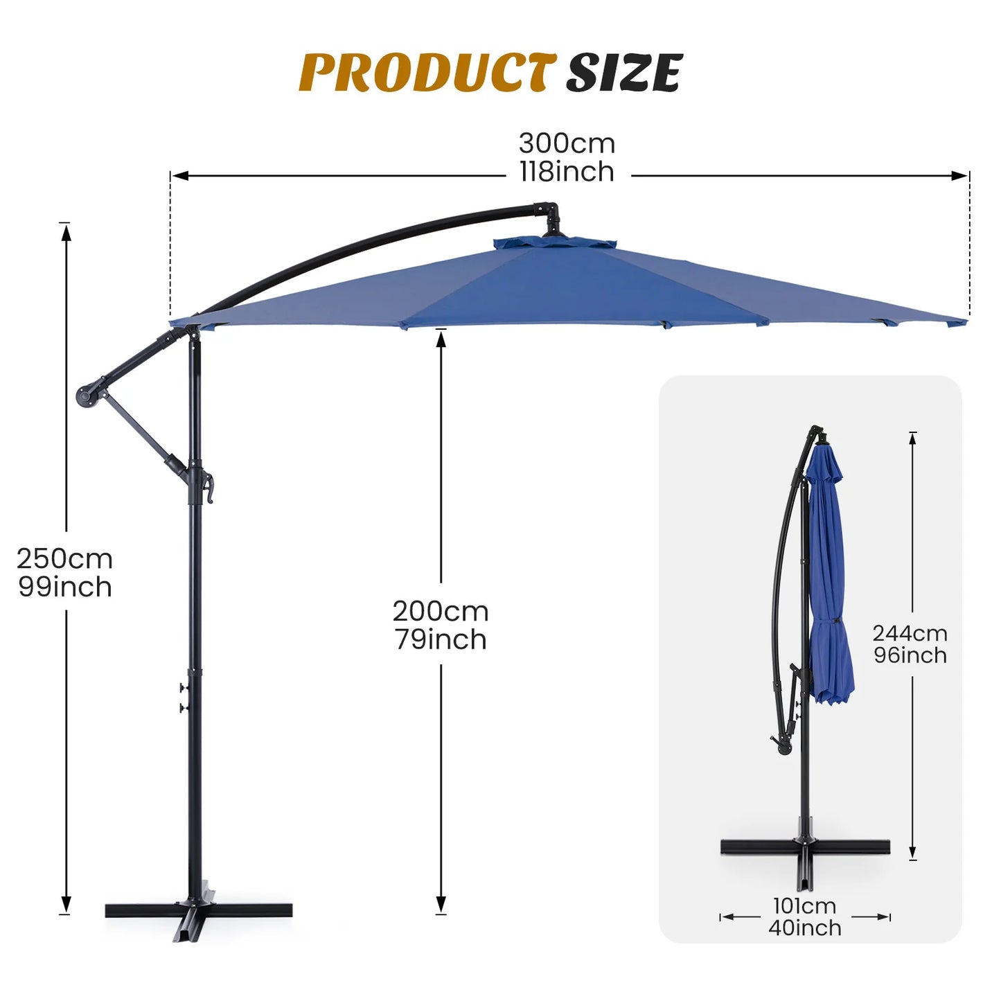 JHK Outdoor Cantilever Patio Umbrella With UV Protection Tilt