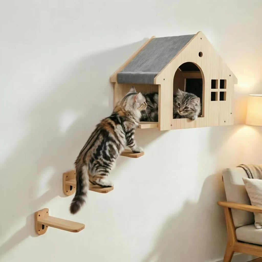 Wooden Cat Villa Wall Shelf for Sleeping and Resting