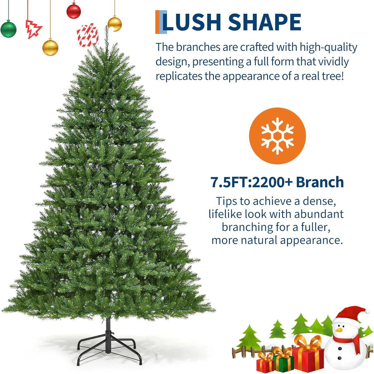 HiMISS Prelit Artificial Christmas Tree With Lights And Foldable Stand