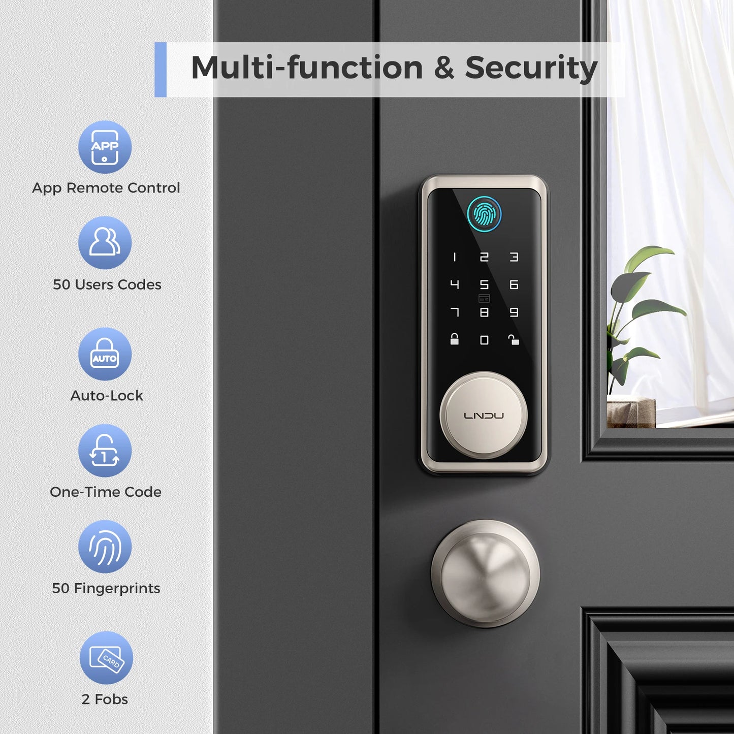 LNDU G601N Smart Lock With 360° Fingerprint Fob Unlock WiFi