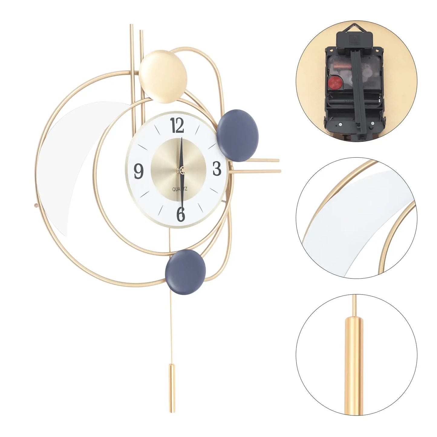 Modern Metal Wall Clock With Silent Swing Pendulum