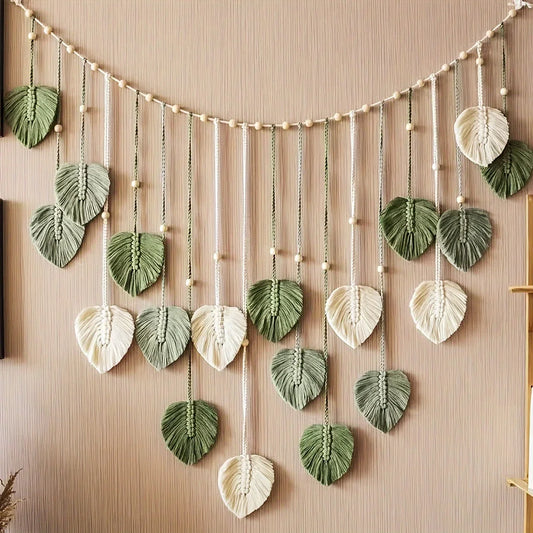 Modern Woven Wall Decor Leaves Bohemian Feather Wall Hanging
