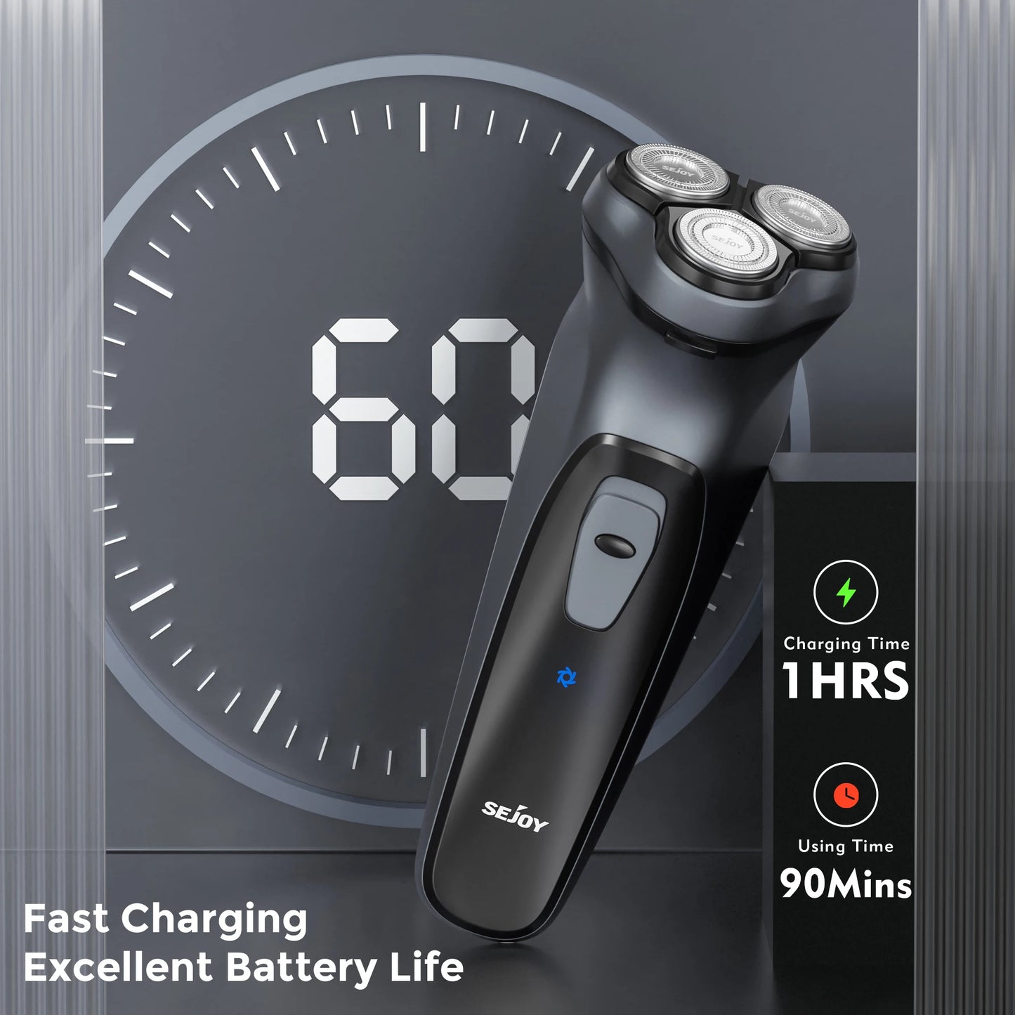 Sejoy 3D Floating Electric Shaver For Men Rechargeable Razor With Triple Blade