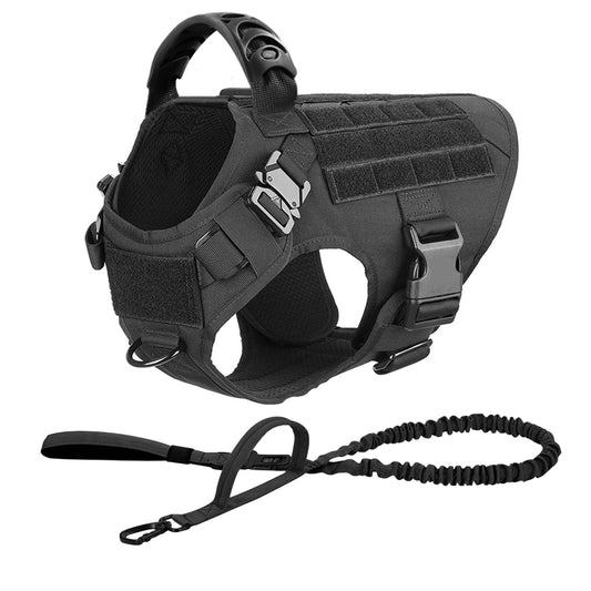 PETRAVEL Tactical Dog Harness Leash Set For Large Dogs No Pull