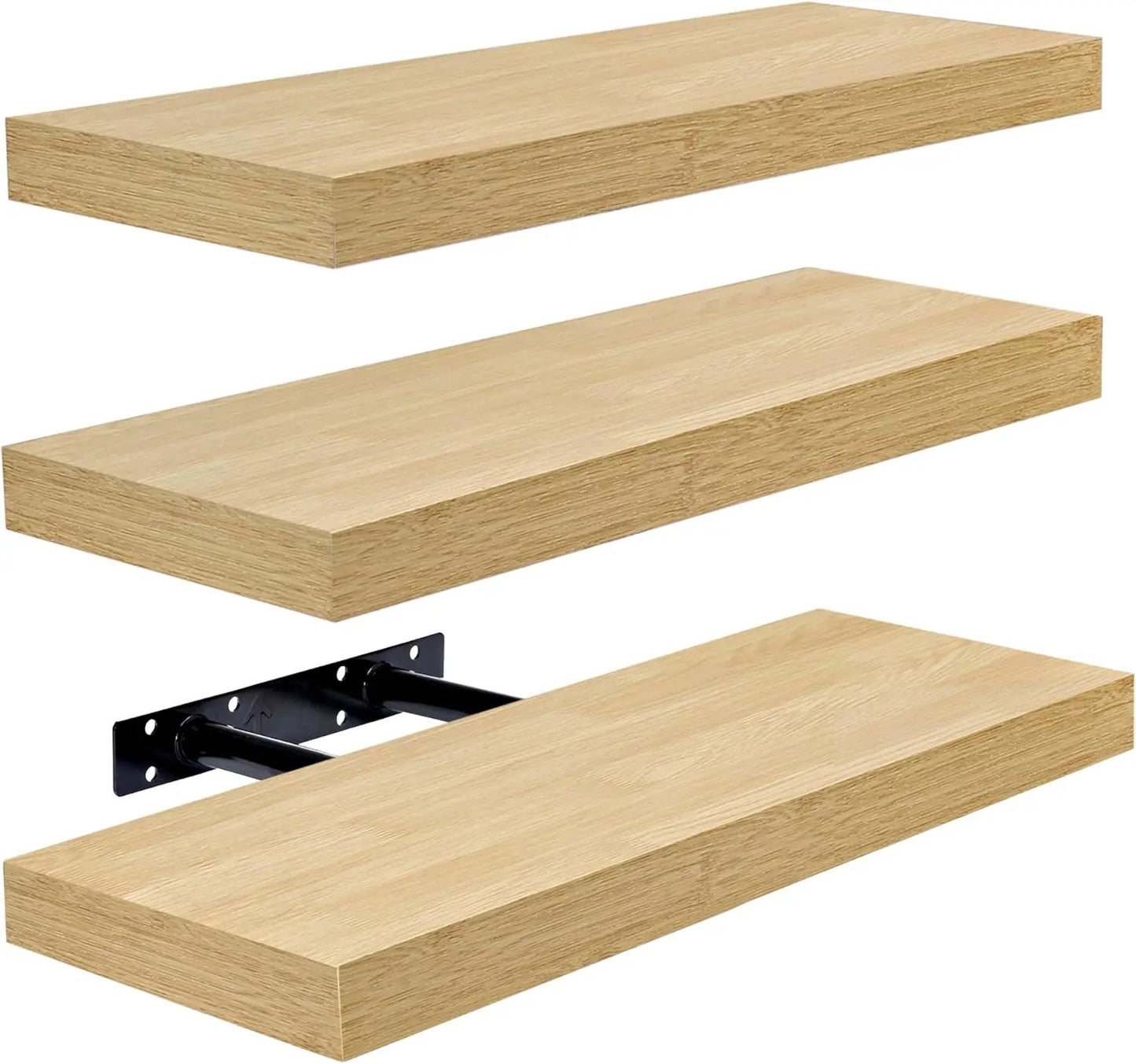 Maple Wood Floating Shelves Wall Mounted Storage Set