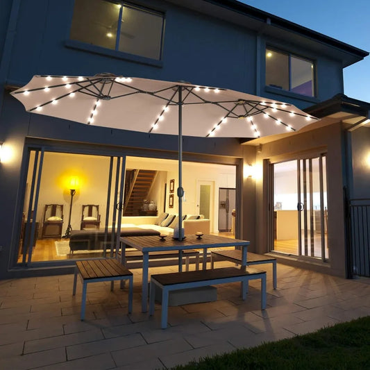 Double Sided Rectangular Patio Umbrella With Solar Lights