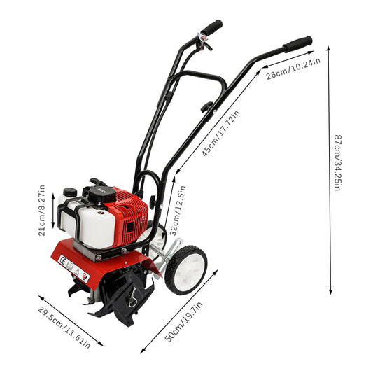 52CC Gas Tiller Cultivator 1700W Rototiller Garden Tool