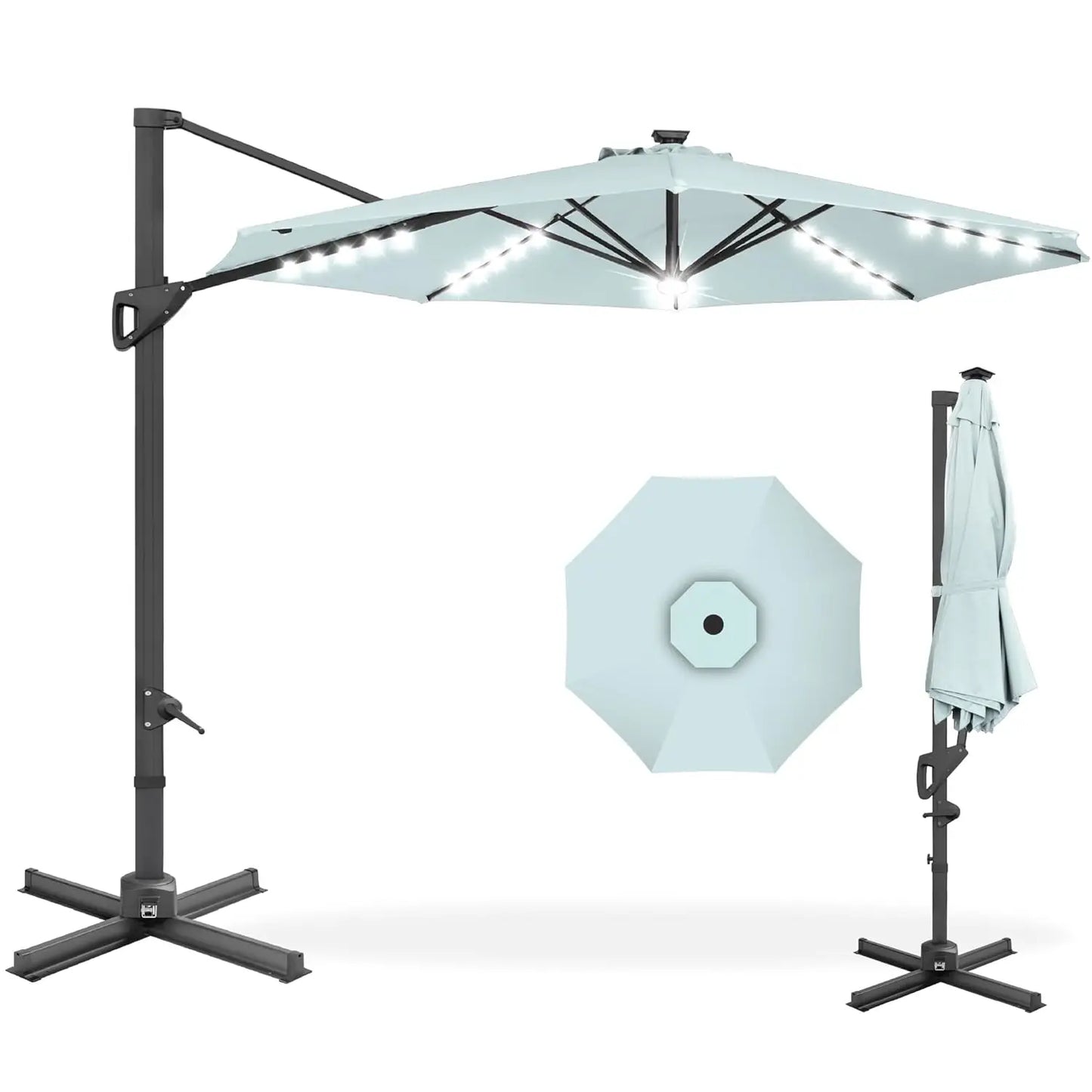 Cantilever Solar LED Patio Umbrella 360-Degree Rotation
