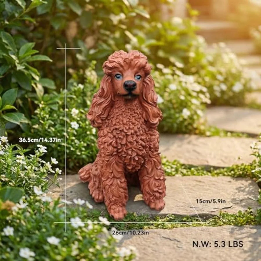 SHXI Outdoor Poodle Dog Statue Welcoming Solar Lantern