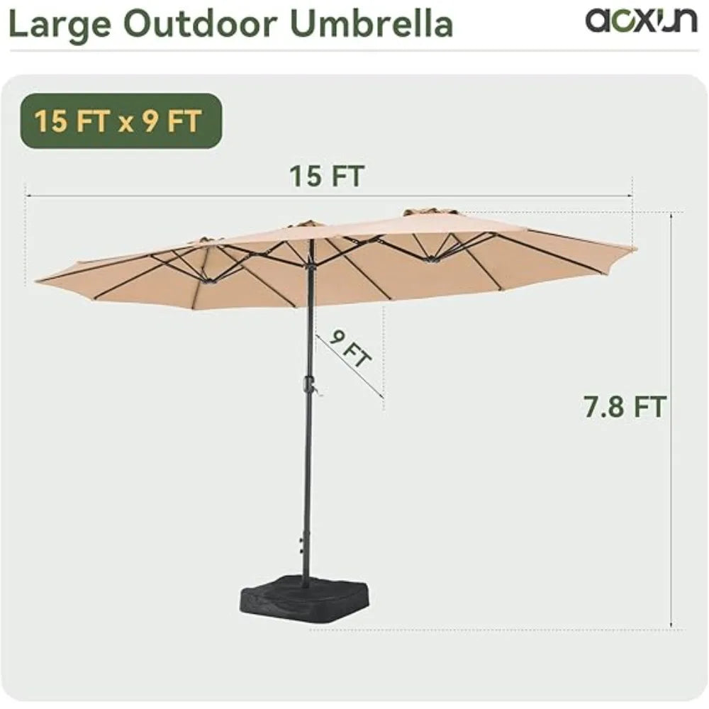 Outdoor Double Sided Rectangular Patio Umbrella With Base