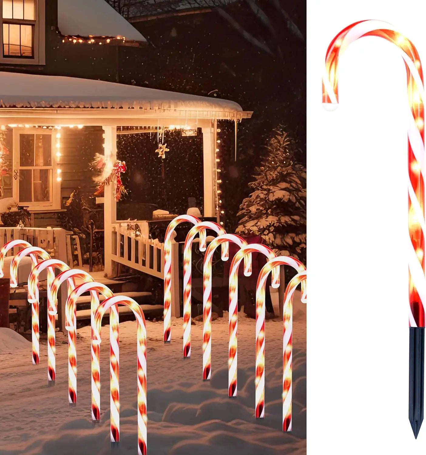 Joyfy Candy Cane Pathway Marker Lights, Set of 12 for Outdoor Christmas Decor