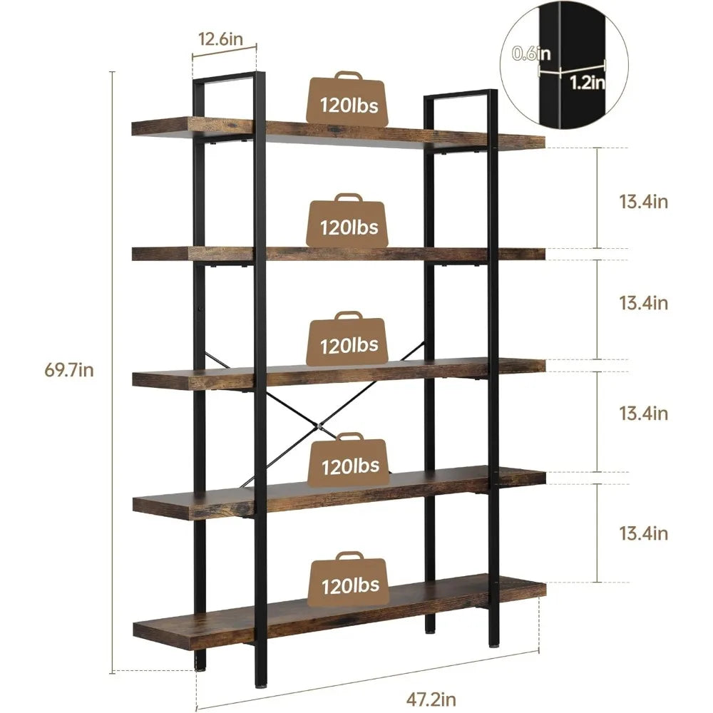XIUWO Heavy Duty Five Tier Industrial Bookcase For Home Office