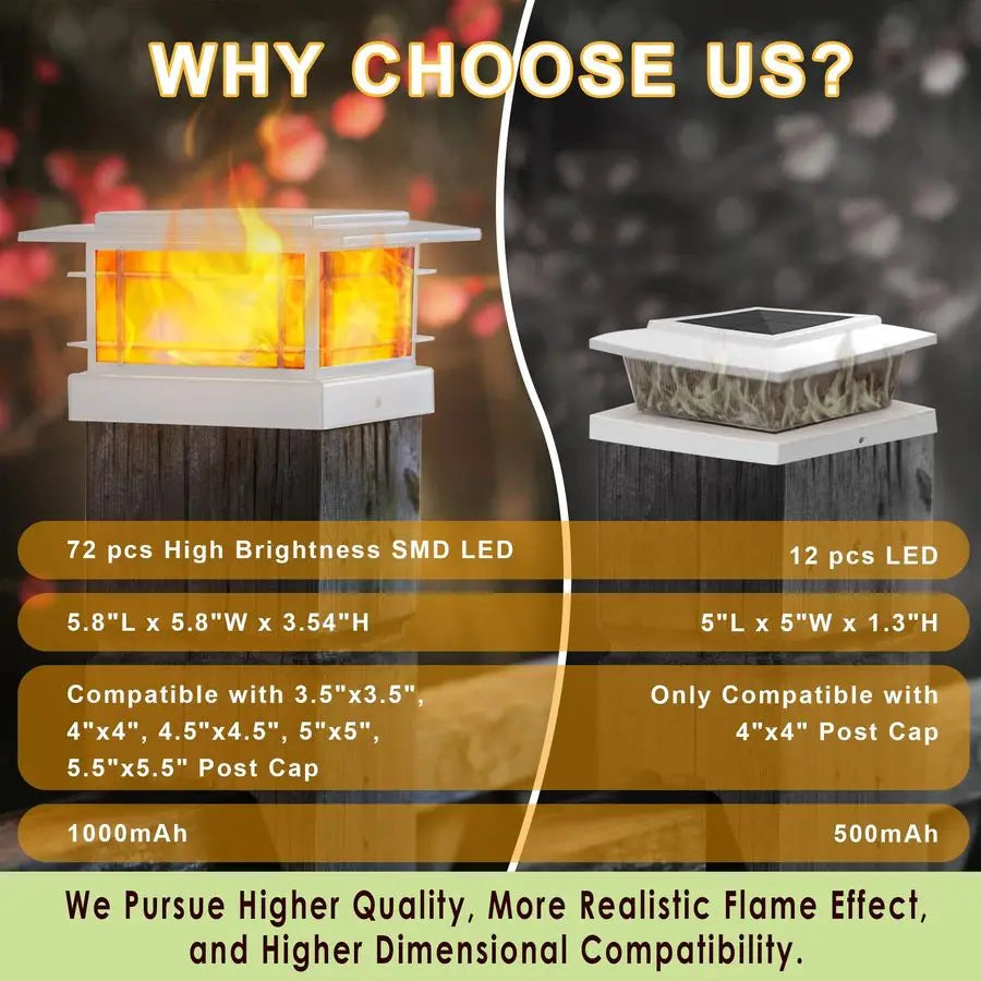 Solar Post Cap Lights With Flickering Flame For Fence Posts