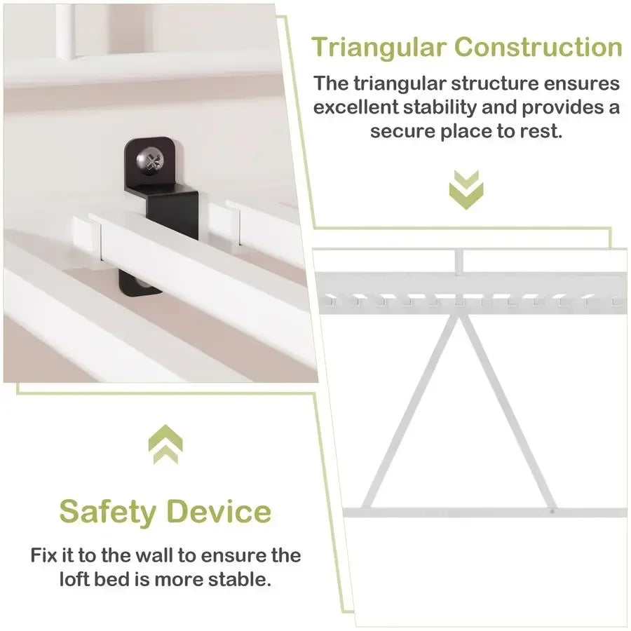 XMSJ Metal Loft Bed, Heavy Duty Guardrail With Removable Ladder