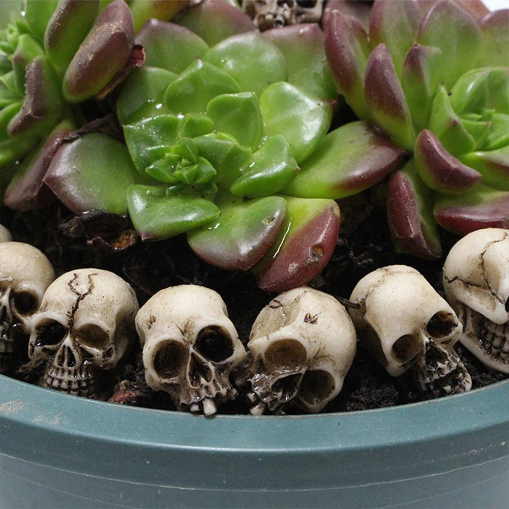 20 Mini Skull Figurines Halloween Resin Decor Collection