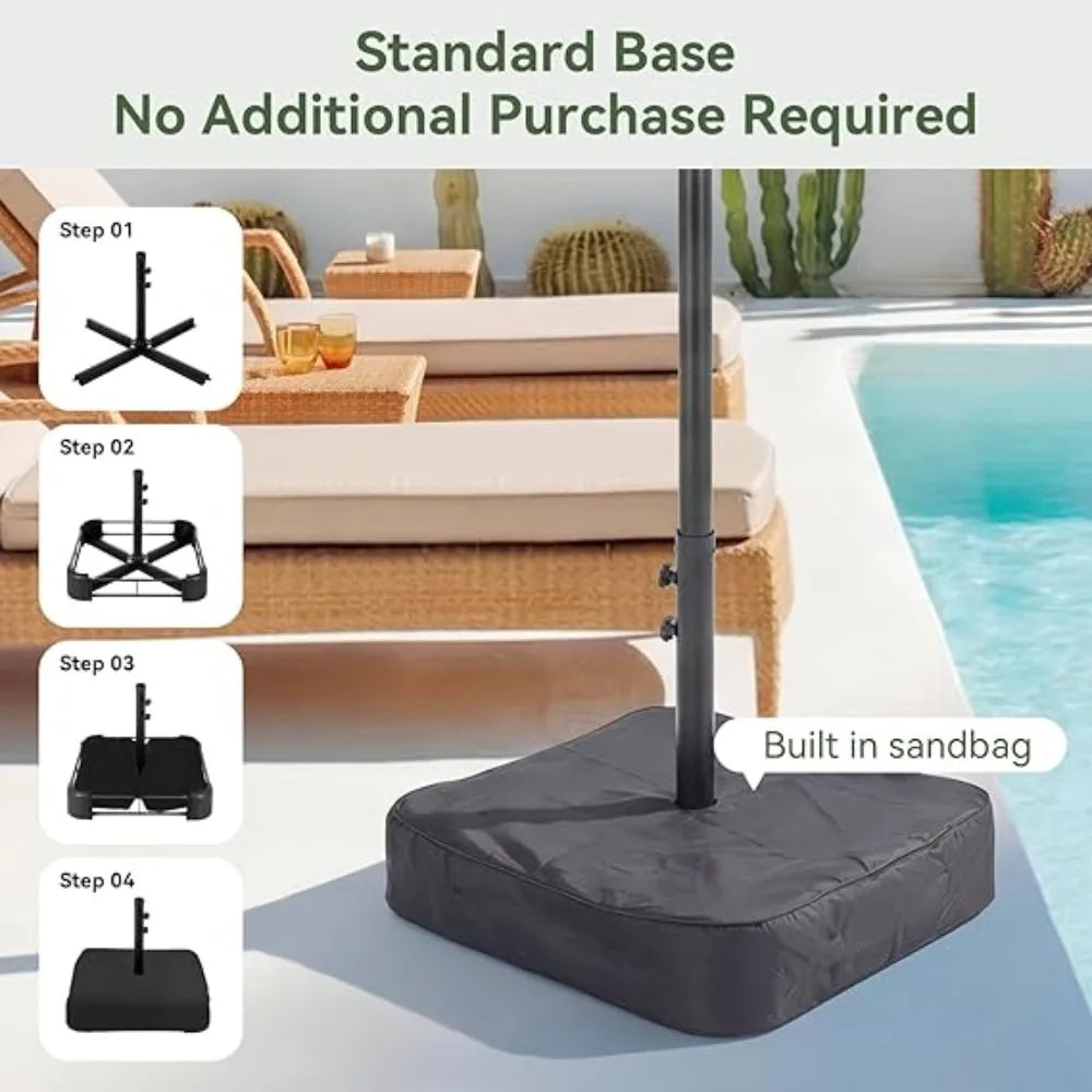 Outdoor Double Sided Rectangular Patio Umbrella With Base