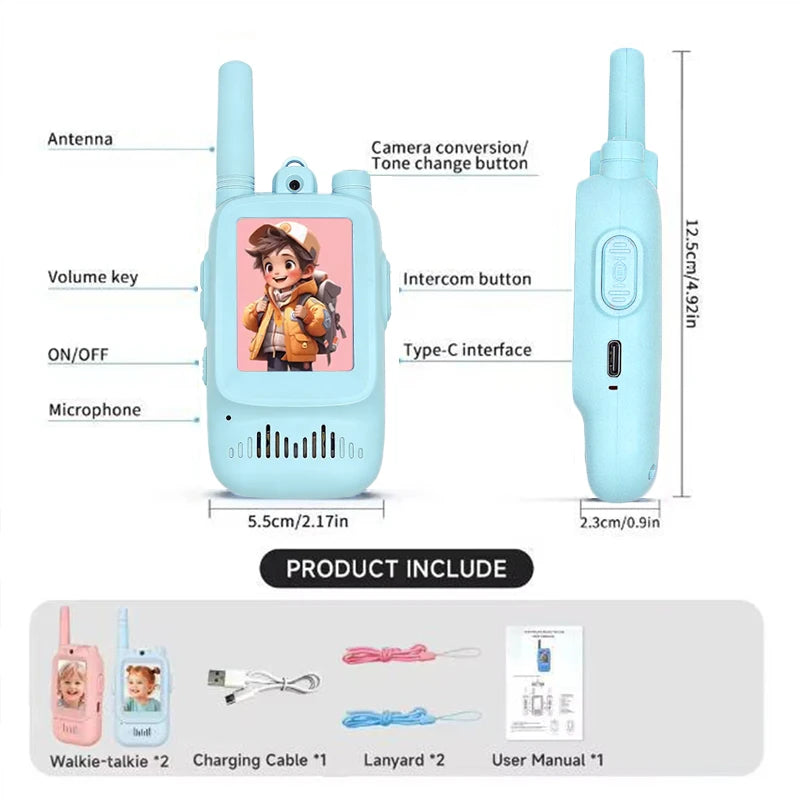 Kids Video Walkie Talkies Rechargeable One Click Pack 2