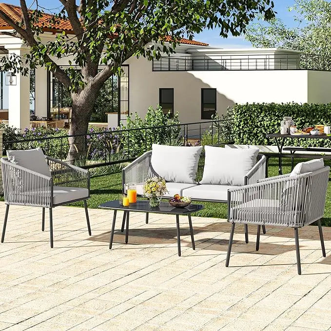 XMSJ 4-Piece Patio Furniture Wicker Outdoor Bistro Set
