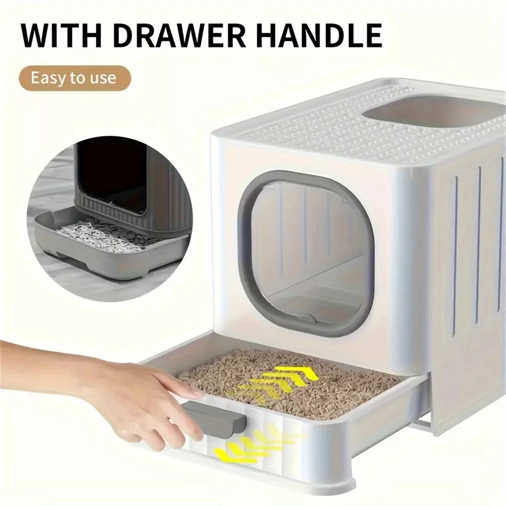 Enclosed Cat Litter Box With Pull Drawer And Protective Lid