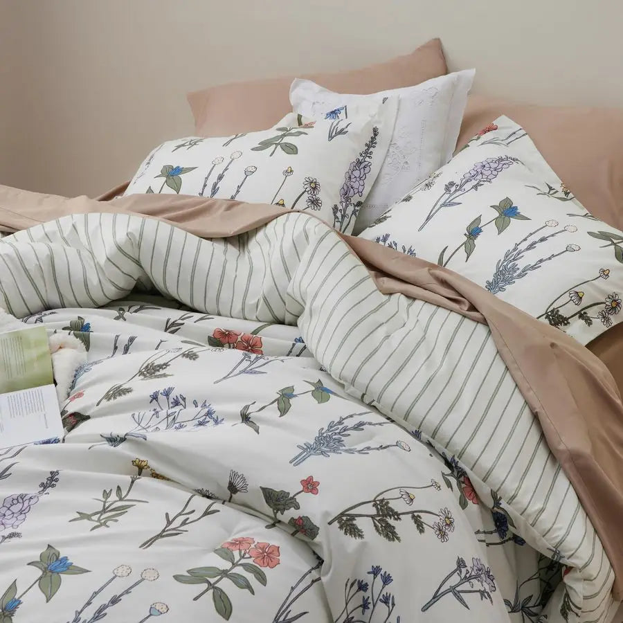 Botanical Floral 3 Piece Comforter Set Cotton Bedding