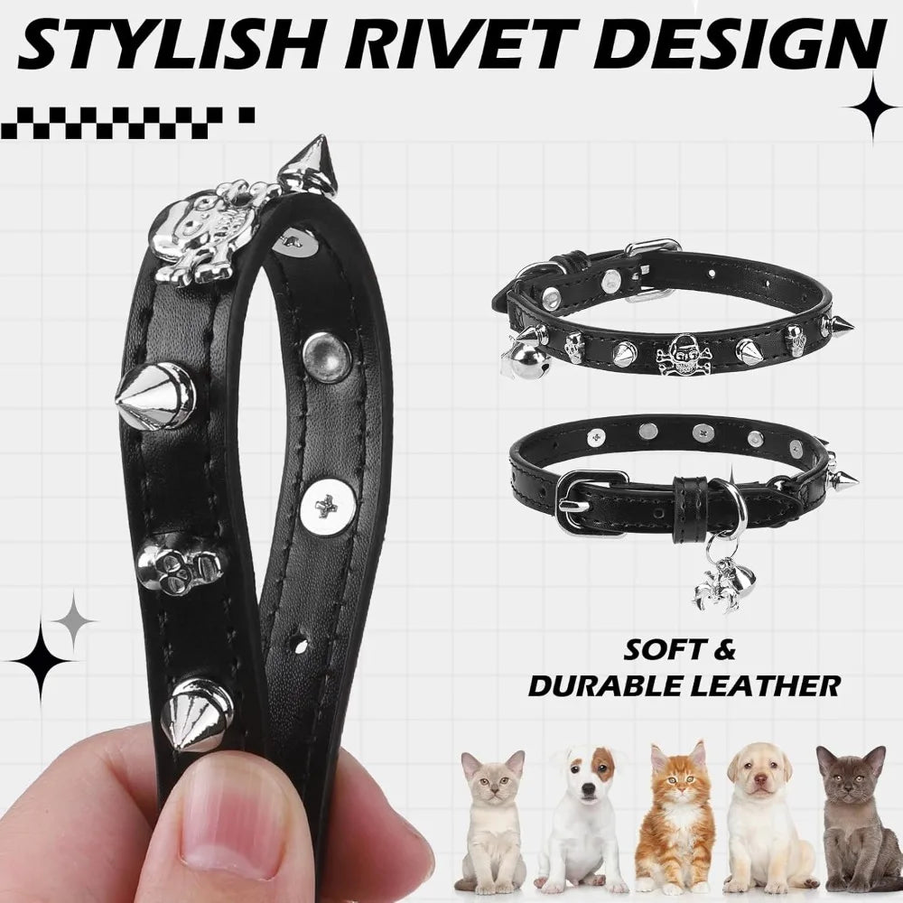 Adjustable Leather Cat Collar With Safety Elastic D-Ring Buckle