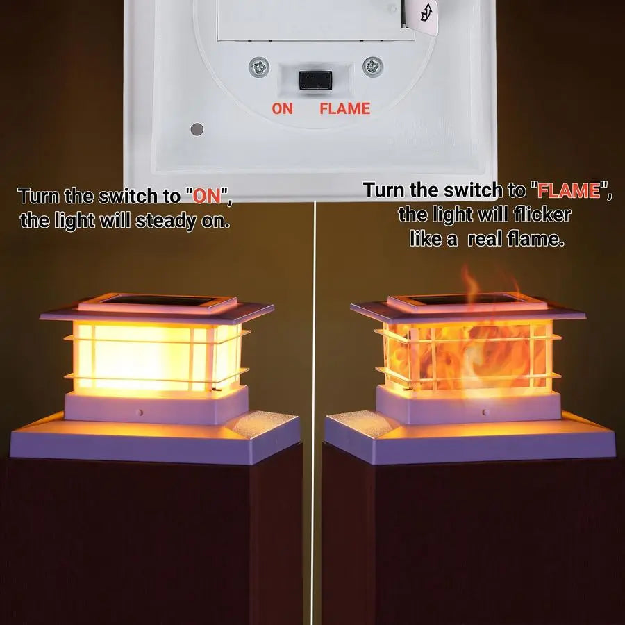 Solar Post Cap Lights With Flickering Flame For Fence Posts
