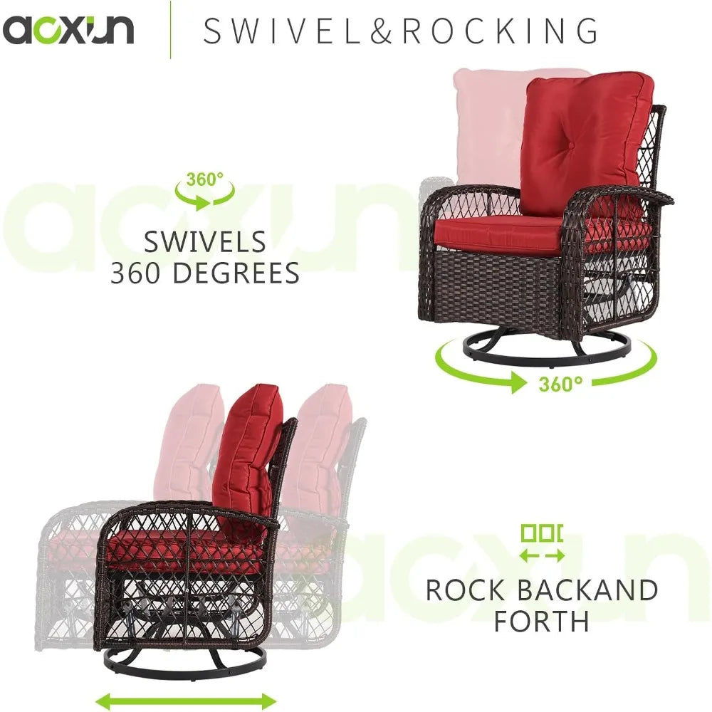 Aoxun 3-Piece Patio Set With Wicker Rocking Chairs