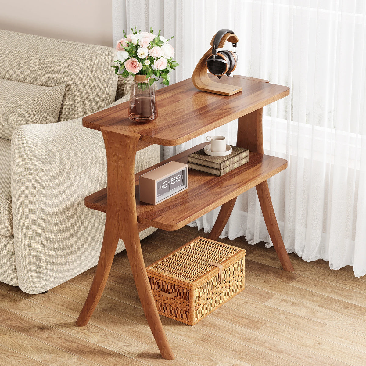 Tribesigns Narrow Side Table With Two Tier Storage Shelf