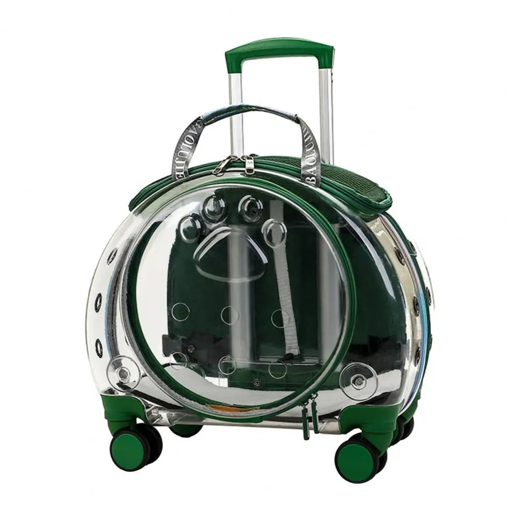 Portable Pet Trolley Case With Clear Vents And Silent Wheels
